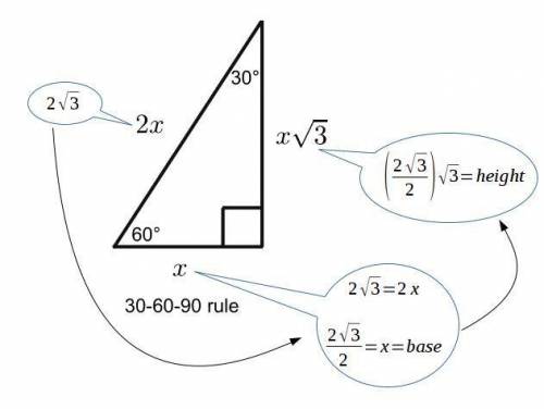 If the longest side of a 30-60-90 degree triangle is 2 square root 3, what is the area of the triang