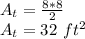 A_ {t} = \frac {8 * 8} {2}\\A_ {t} = 32 \ ft ^ 2