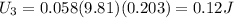 U_3 = 0.058(9.81)(0.203) = 0.12 J