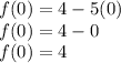 f (0) = 4-5 (0)\\f (0) = 4-0\\f (0) = 4