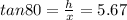 tan80 = \frac{h}{x} = 5.67