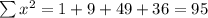 \sum x^{2}= 1+9+49+36=95