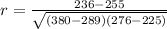 r=\frac{236-255}{\sqrt{{(380-289)(276-225)}}}