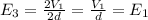 E_3=\frac{2 V_1}{2d} =\frac{V_1}{d}= E_1