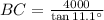 BC=\frac{4000}{\tan 11.1^{\circ} }