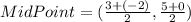MidPoint=(\frac{3+(-2)}{2},\frac{5+0}{2})