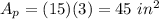 A_p=(15)(3)=45\ in^2