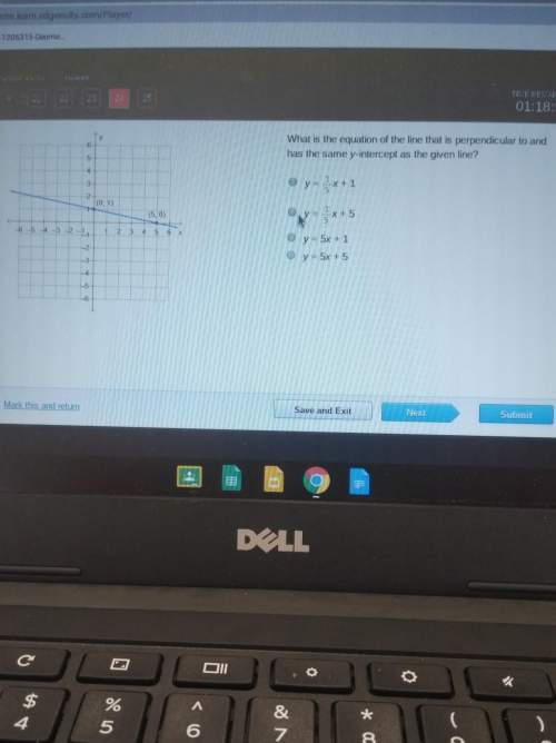 What is the equation of the line that is perpendicular to and has the same y intercept as the given