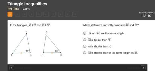 In the triangle ac is congruent to fe, and bc is congruent to de. which statement correctly compares