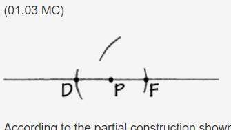 According to the partial construction shown, what is the next step in constructing a line perpendicu