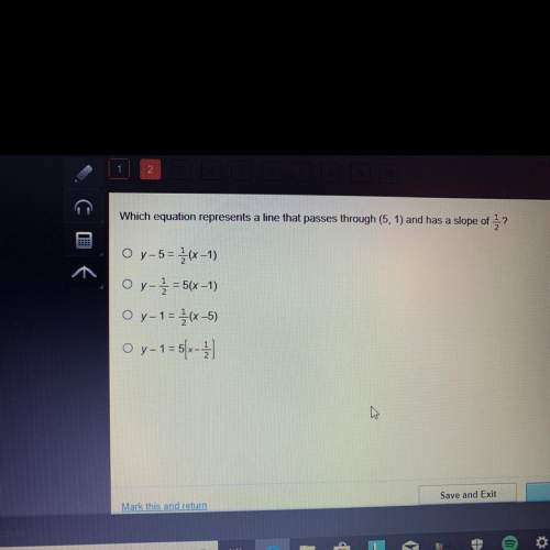 Which equation represents a line that passes through (5, 1) and has a slope of 1/2? oy-5= {(x-1) oy