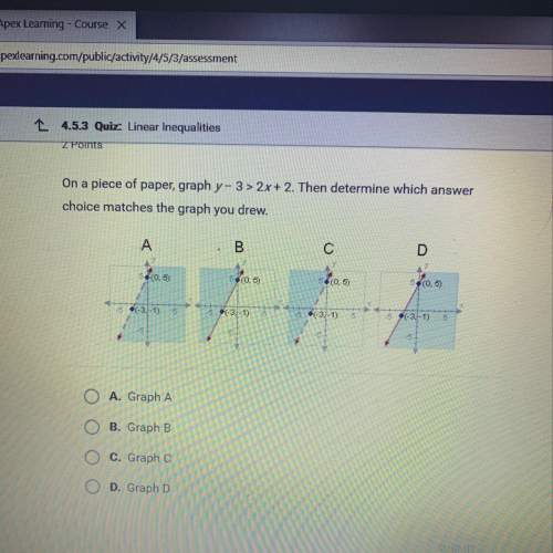 On a piece of paper, graph y-3&gt; 2x+2. then determine which answer choice matches the graph you dr