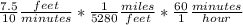 \frac{7.5}{10}\frac{feet}{minutes} * \frac{1}{5280}   \frac{miles}{feet} *\frac{60}{1}\frac{minutes}{hour}
