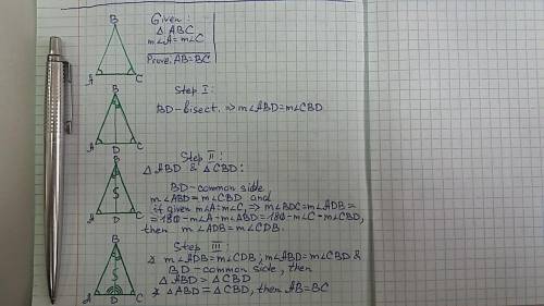 Prove that the sides opposite the congruent base angles of a triangle are congruent. be sure to crea