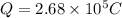 Q = 2.68\times 10^5 C