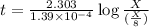 t=\frac{2.303}{1.39\times 10^{-4}}\log\frac{X}{(\frac{X}{8})}
