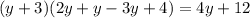 (y+3)(2y+y-3y+4) = 4y + 12