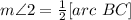 m\angle 2=\frac{1}{2}[arc\ BC]