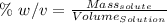 \%\ w/v=\frac{Mass_{solute}}{Volume_{Solution}}