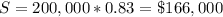 S = 200,000*0.83 = \$166,000