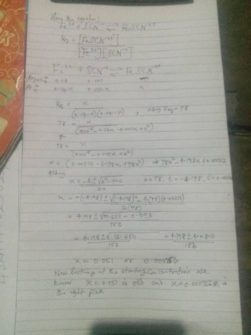 Using your calculated average value for Keq , calculate the SCN- concentration in a solution with an