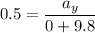 0.5=\dfrac{a_y}{0 + 9.8}