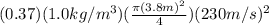 (0.37)(1.0kg/m^3)(\frac{\pi(3.8m)^2 }{4})(230m/s)^2