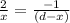 \frac{2}{x} = \frac{-1}{(d-x)}