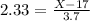 2.33= \frac{X -17}{3.7}