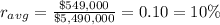 r_{avg} = \frac{\$549,000}{\$5,490,000}=0.10 = 10\%