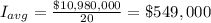 I_{avg} =\frac{\$10,980,000}{20}=\$549,000