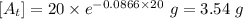 [A_t]=20\times e^{-0.0866\times 20}\ g=3.54\ g