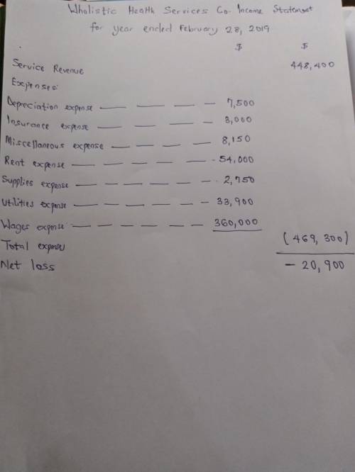 Income Statement; Net Loss The following revenue and expense account balances were taken from the le