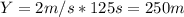 Y = 2 m/s * 125 s = 250m