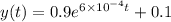 y(t) =  0.9 e^{6 \times 10^{-4}t} + 0.1