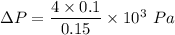 \Delta P=\dfrac{4\times 0.1 }{0.15}\times 10^3\ Pa