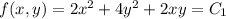 f(x,y)=2x^2+4y^2+2xy=C_1