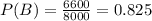 P(B)= \frac{6600}{8000}= 0.825