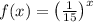 f(x)=\left(\frac{1}{15}\right)^{x}