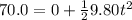 70.0=0+\frac{1}{2}9.80t^2