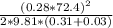 \frac{(0.28*72.4)^{2} }{2*9.81*(0.31+0.03)}