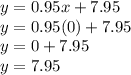 y = 0.95x +7.95\\y= 0.95(0)+7.95\\y=0+7.95\\y=7.95