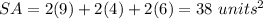 SA=2(9)+2(4)+2(6)=38\ units^2