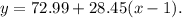 y=72.99+28.45(x-1).