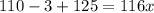 110-3+125=116x