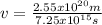 v = \frac{2.55x10^{20}m}{7.25x10^{15}s}