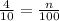 \frac{4}{10} = \frac{n}{100}