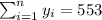 \sum_{i=1}^n y_i =553