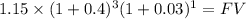 1.15 \times (1+0.4)^3(1+0.03)^1=FV