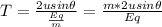 T = \frac{2usin \theta}{\frac{Eq}{m}} =\frac{m* 2usin \theta}{Eq}